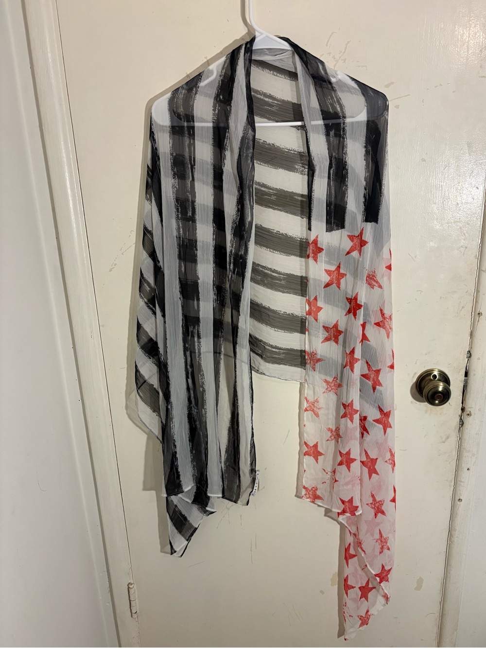 Alice + Olivia Sheer Silk Black, White & Red American Flag Print Scarf